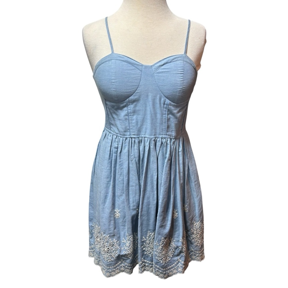 American Rag Blue Chambray‎ Eyelet Hem Bustier Sun Dress Med #573